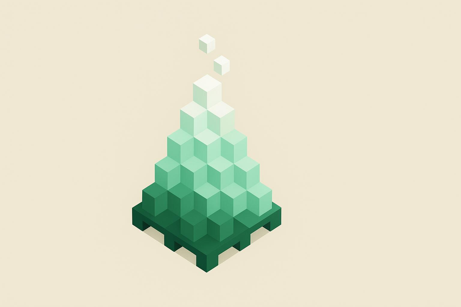A pyramid of ingots on a pallet, green at the base and white at the top